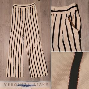 Veronica Beard Xena Striped Cotton Wide-Leg Pants, Off-white and Navy, Women's 0